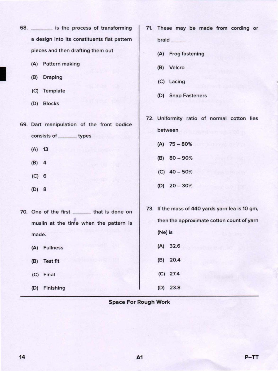 Karnataka PGCET 2020 Textile Technology Question Paper - Page 14