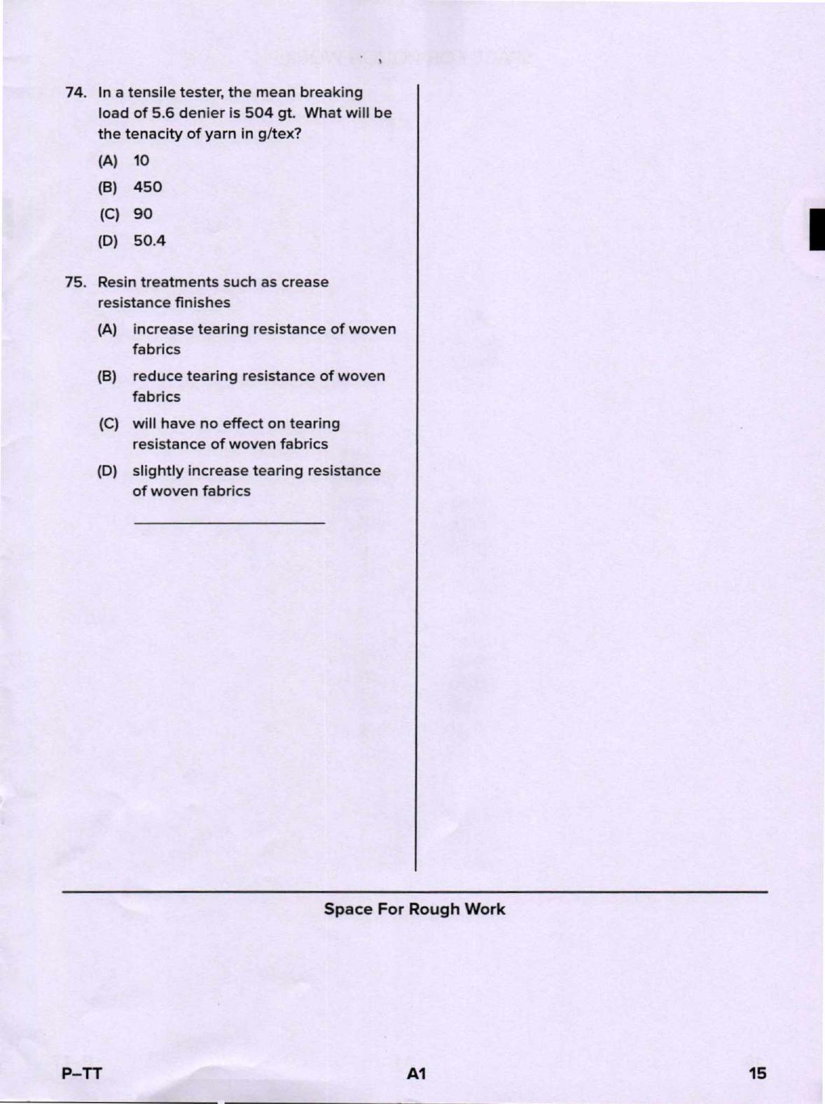 Karnataka PGCET 2020 Textile Technology Question Paper - Page 15