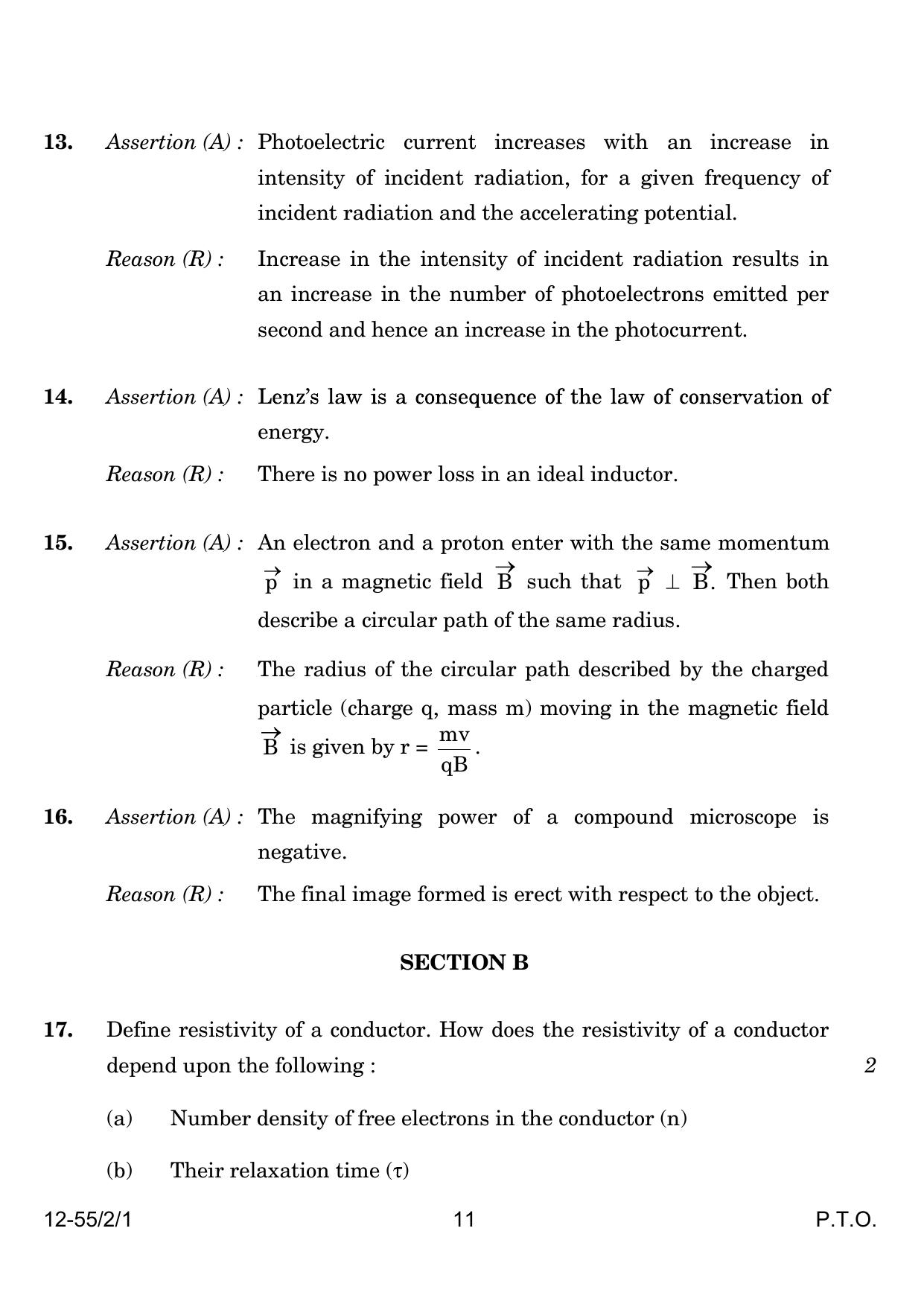 CBSE Class 12 55-2-1 Physics 2024 Question Paper - Page 11