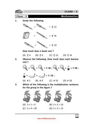 2023 Class 3 NSTSE Sample Question Papers