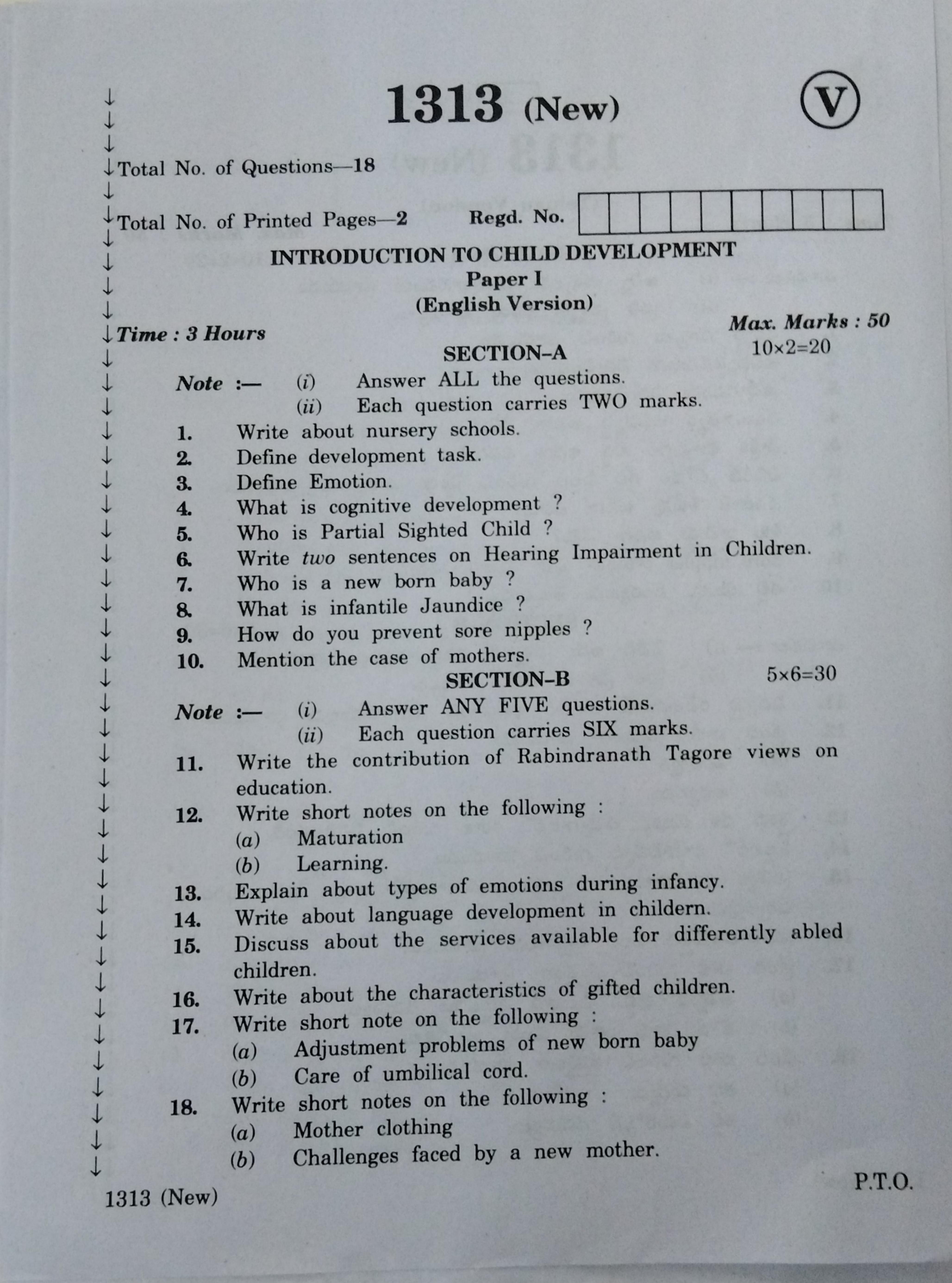 AP Inter 2nd Year Vocational Question Paper March - 2020 - Introduction to Child Development-I - Page 1