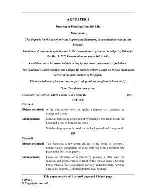 ICSE Class 10 Art Paper 1 (Drawing or Painting from Still Life) 2020 Question Paper