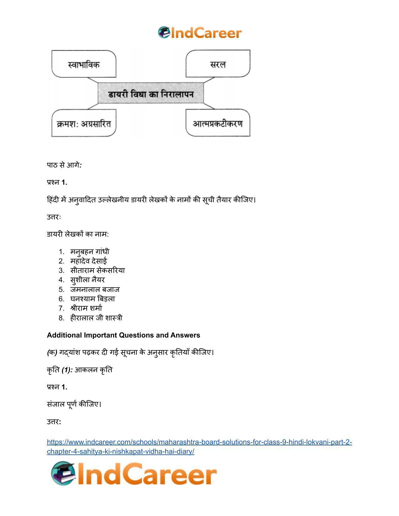 Maharashtra Board Solutions for Class 9- Hindi Lokvani (Part 2): Chapter 4- साहित्य की निष्कपट विधा है-डायरी - Page 7