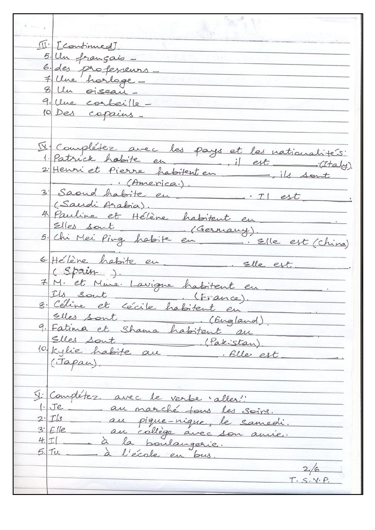 Worksheet for Class 5 French Assignment 5 - Page 2