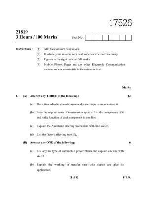 MSBTE Summer Question Paper 2019 - Automobile Engineering