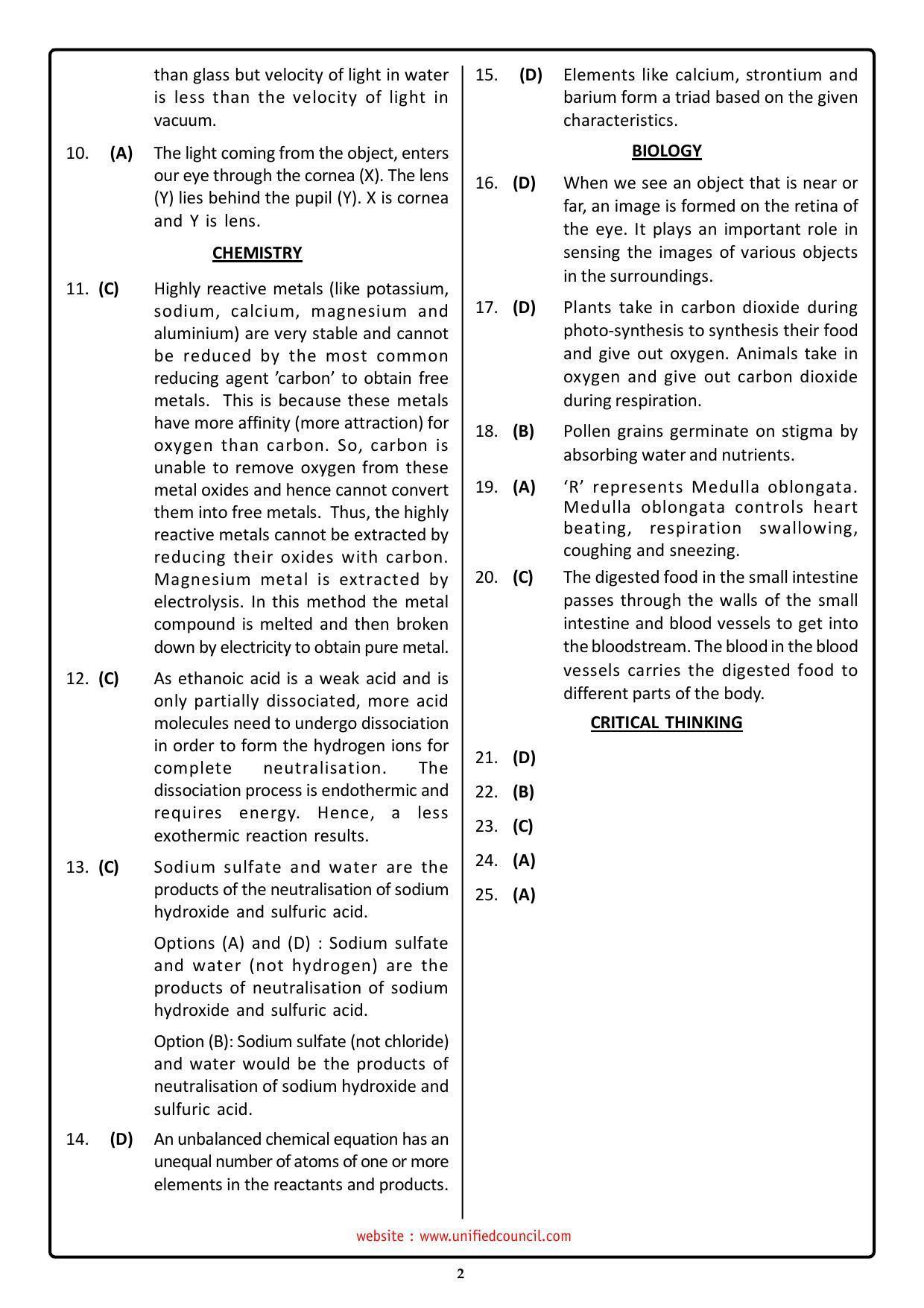 2023 Class 10 NSTSE Key & Solutions - Page 2