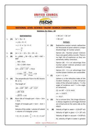 2023 Class 10 NSTSE Key & Solutions