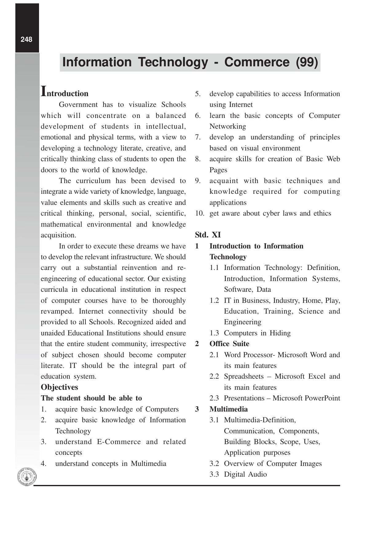 Maharashtra HSC IT (Commerce) Syllabus - Page 1