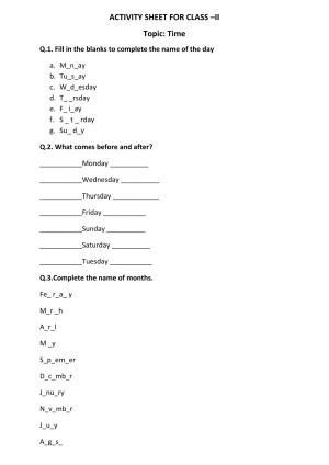 Worksheets for Class 2 EVS Assignment 19 Time