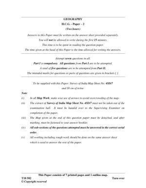 ISC Class 12 2018 H.C.G. - Paper – II Question Paper