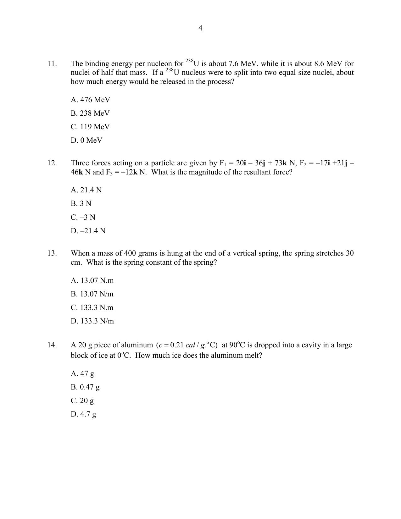 CUSAT CAT 2016 Physics Question Paper - Page 4