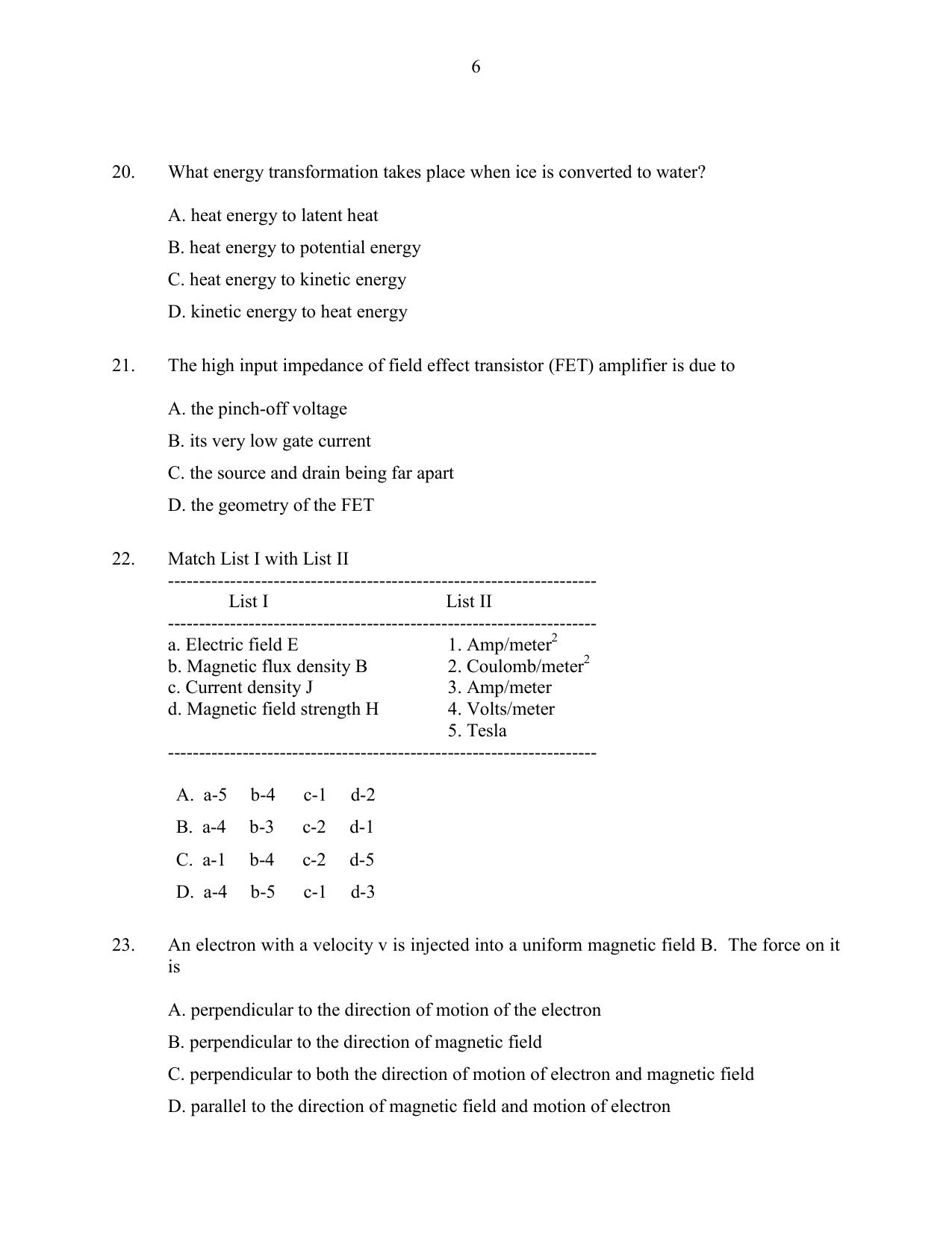 CUSAT CAT 2016 Physics Question Paper - Page 6