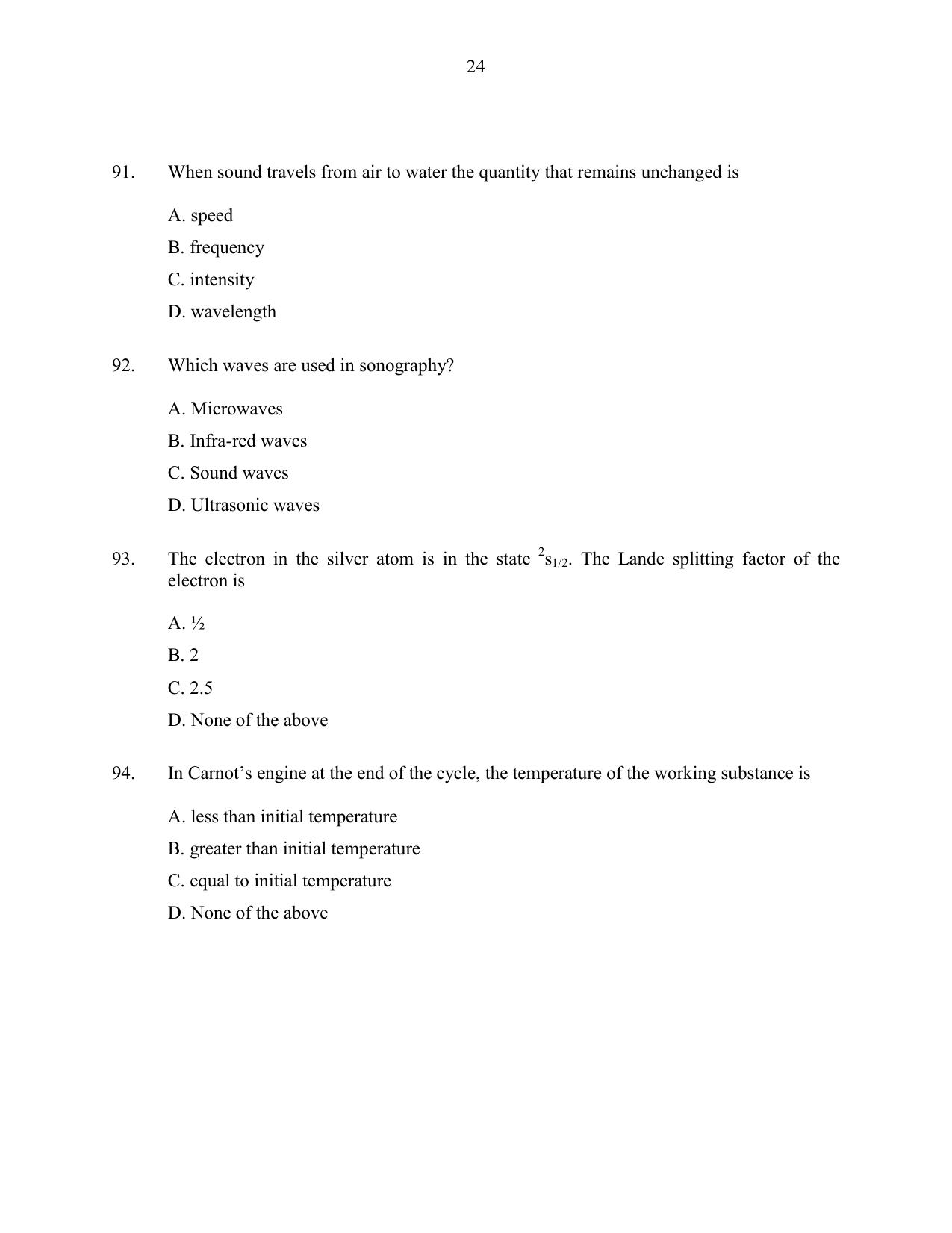 CUSAT CAT 2016 Physics Question Paper - Page 24