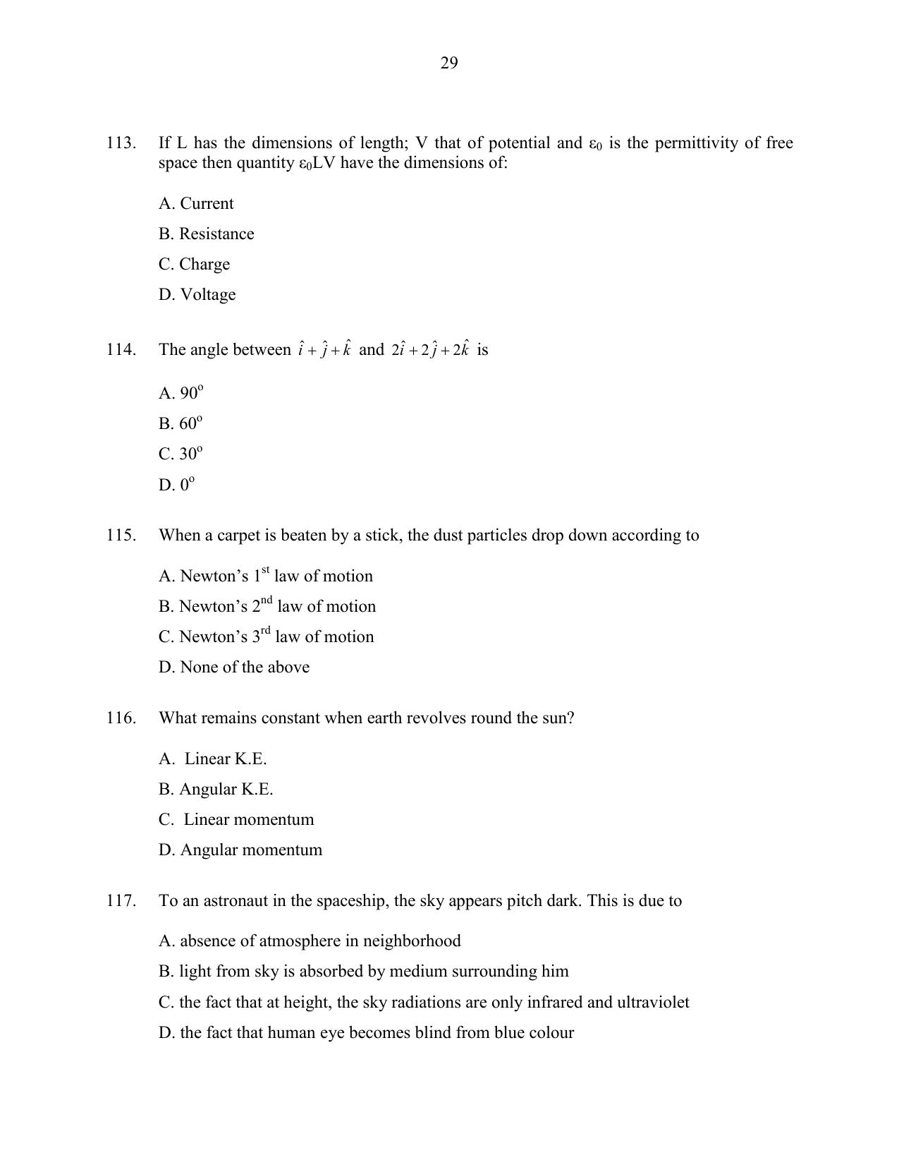 CUSAT CAT 2016 Physics Question Paper - Page 29