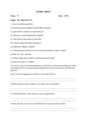 Worksheet for Class 5 Environmental Studies Mapping Your Way Assignment