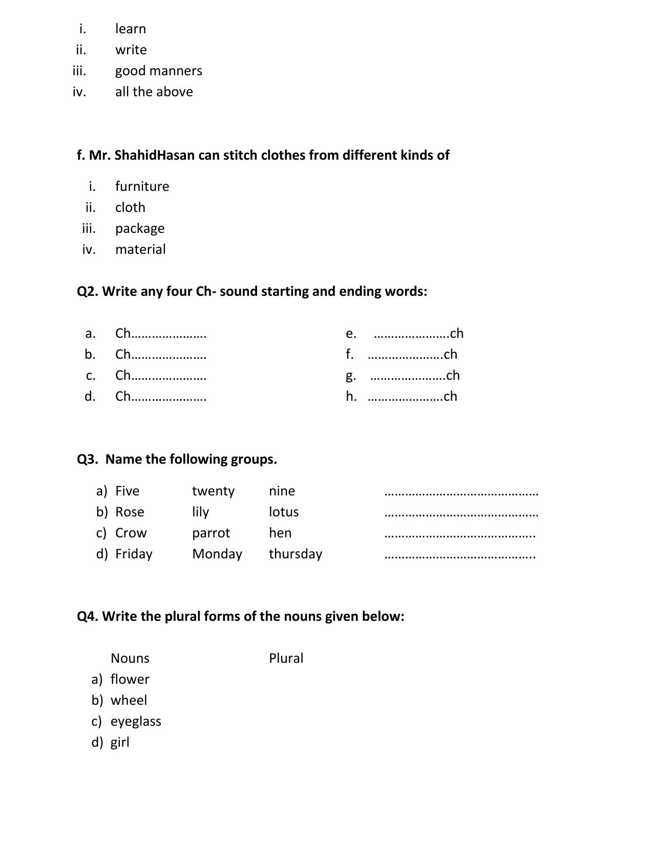 Worksheet for Class 2 English Assignment 48 Revision - Page 2
