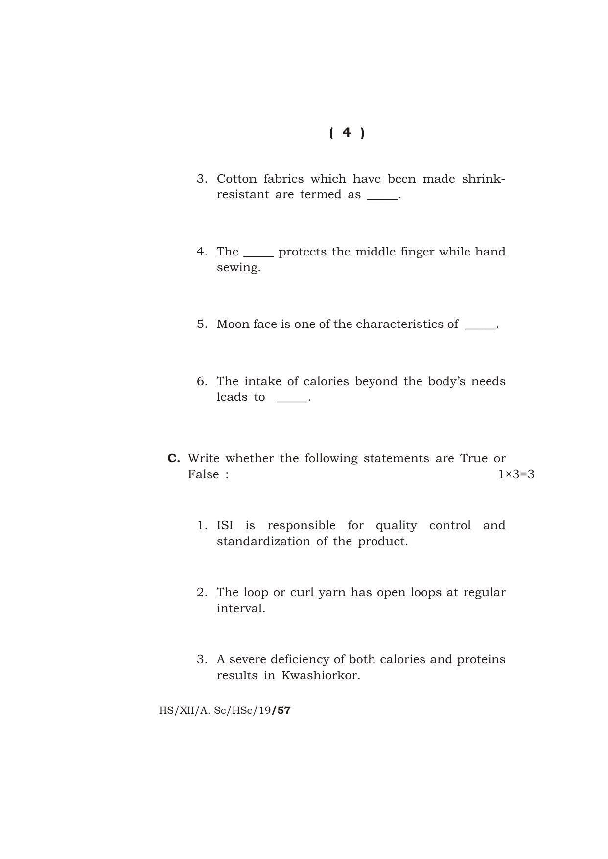 Meghalaya Board (MBOSE) Class 12 HOME SCIENCE 2019 Question Paper - Page 4