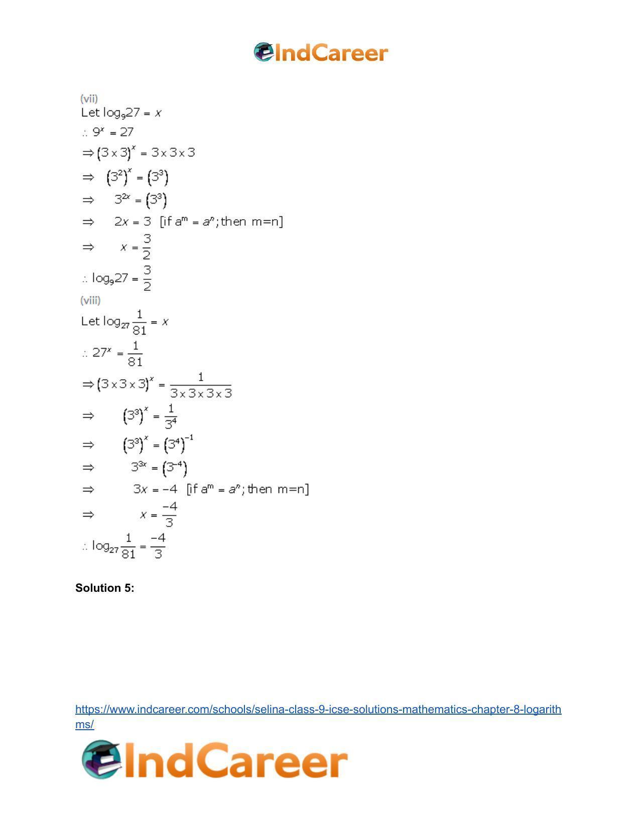 Selina Class 9 ICSE Solutions Mathematics : Chapter 8- Logarithms - Page 6