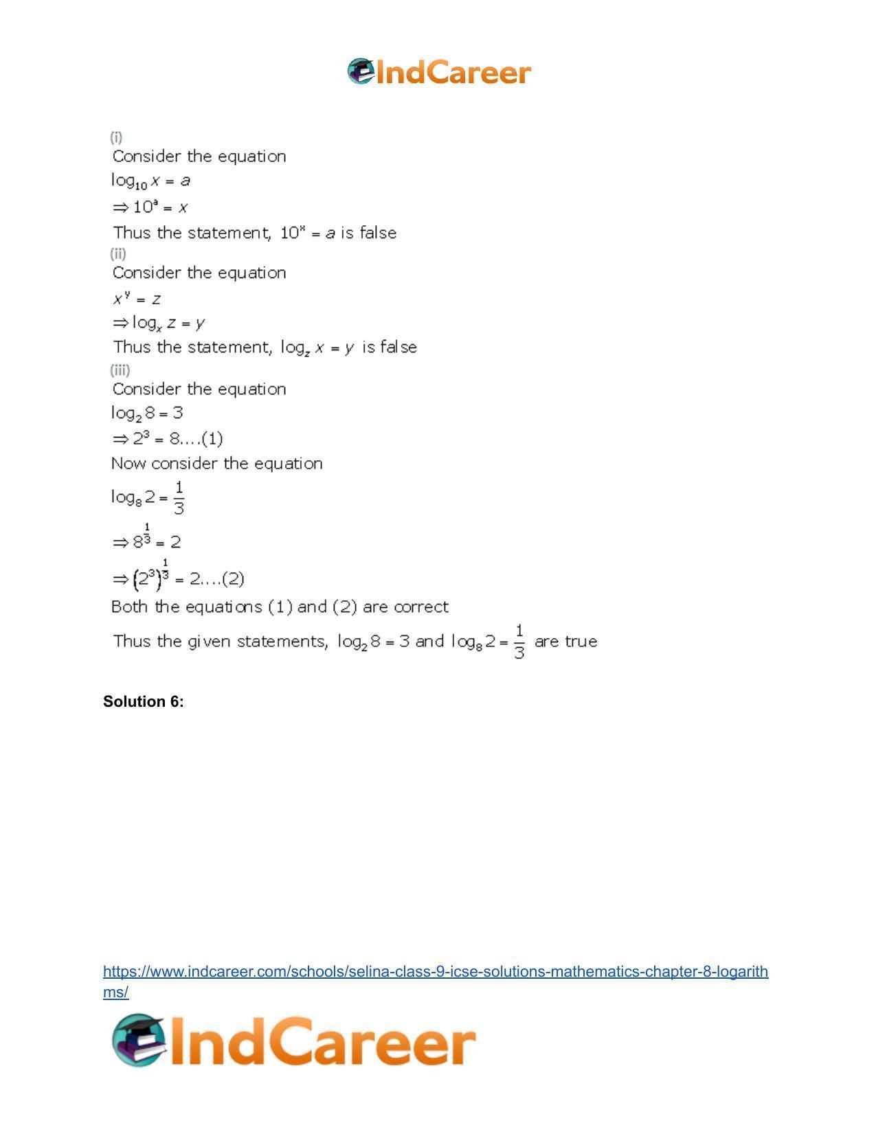 Selina Class 9 ICSE Solutions Mathematics : Chapter 8- Logarithms - Page 7