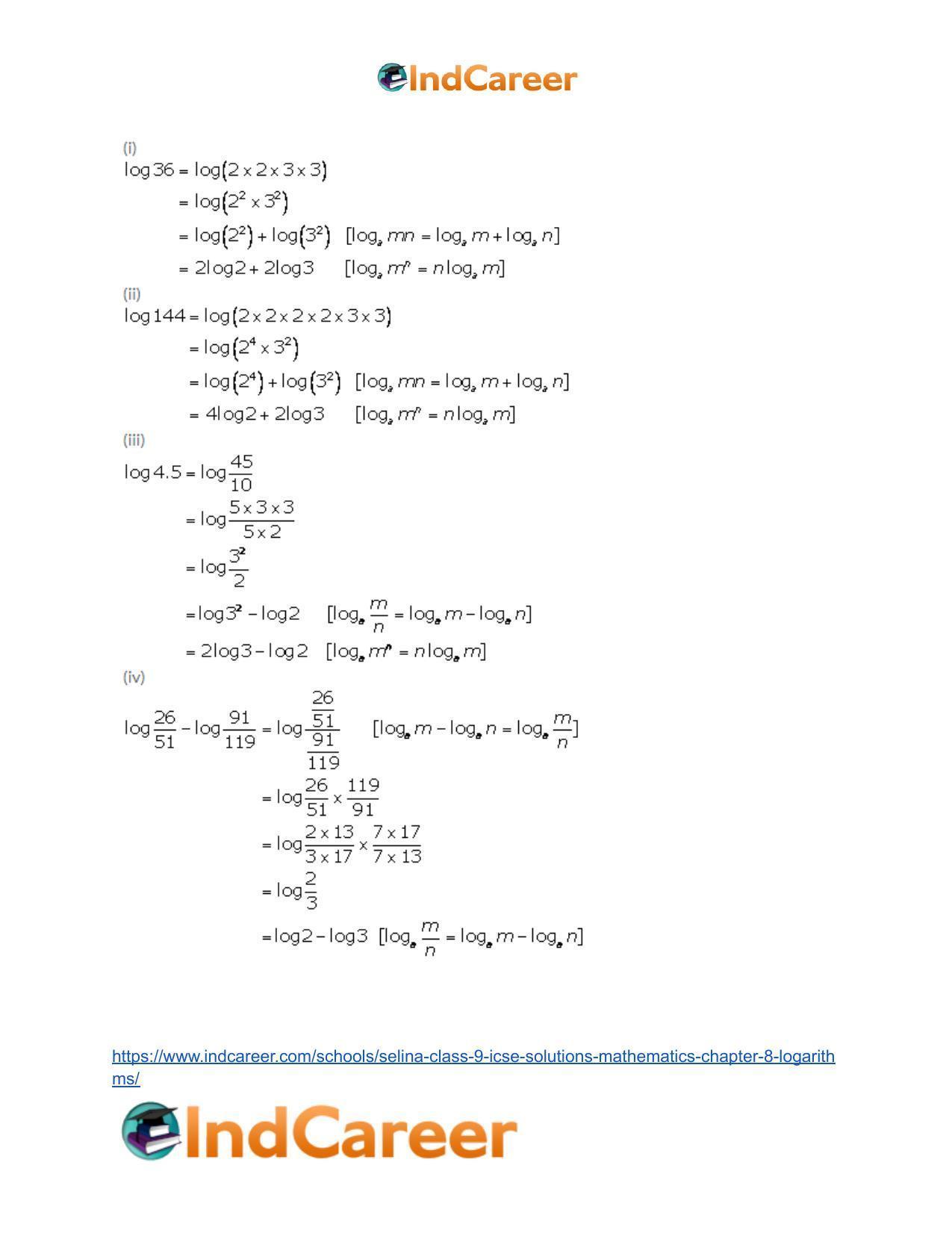 Selina Class 9 ICSE Solutions Mathematics : Chapter 8- Logarithms - Page 15