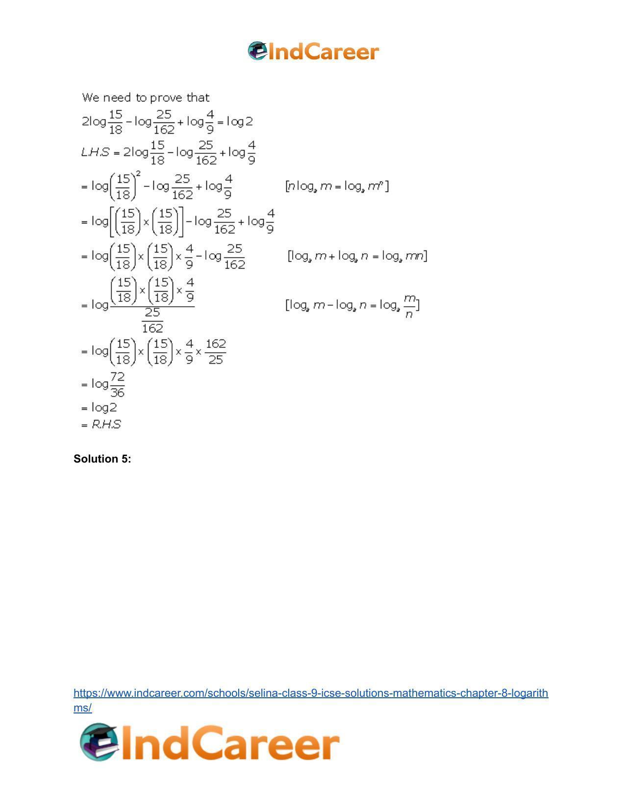 Selina Class 9 ICSE Solutions Mathematics : Chapter 8- Logarithms - Page 20