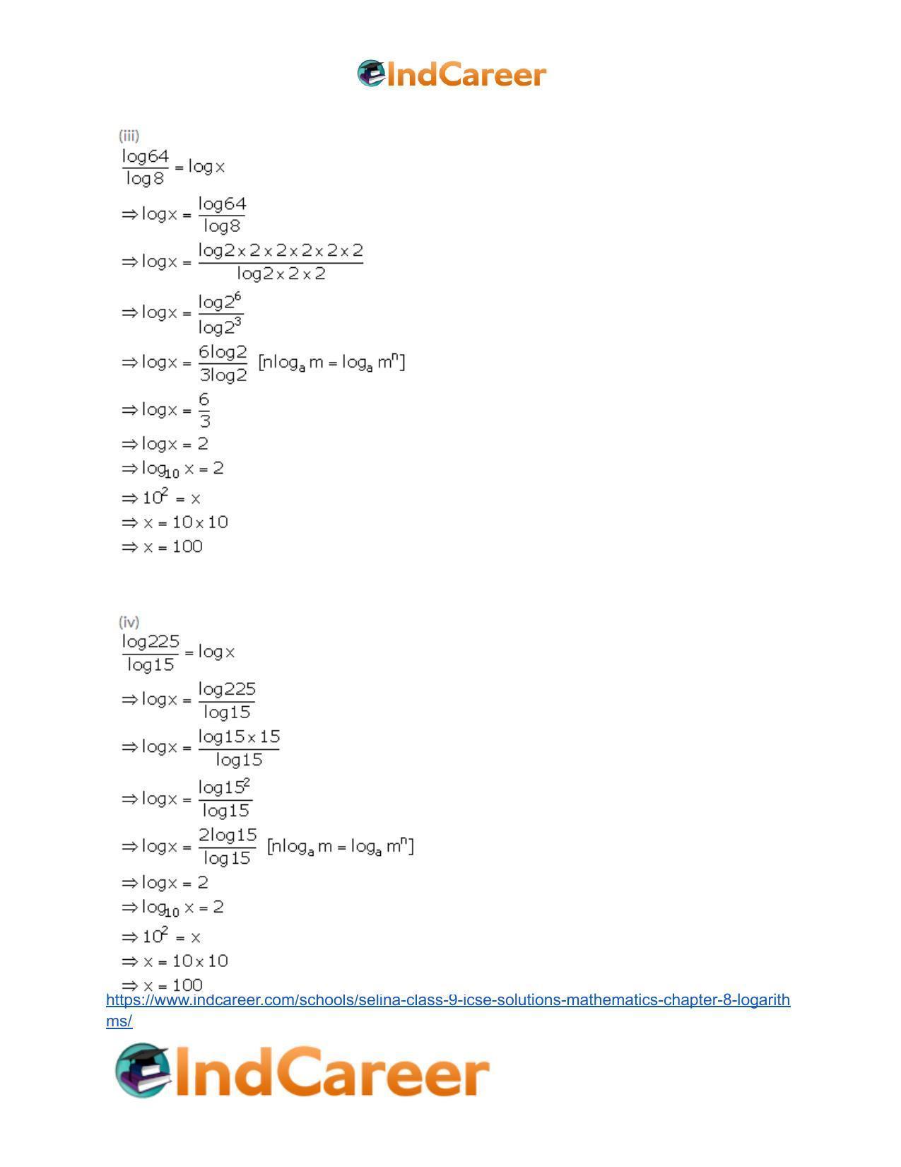 Selina Class 9 ICSE Solutions Mathematics : Chapter 8- Logarithms - Page 25