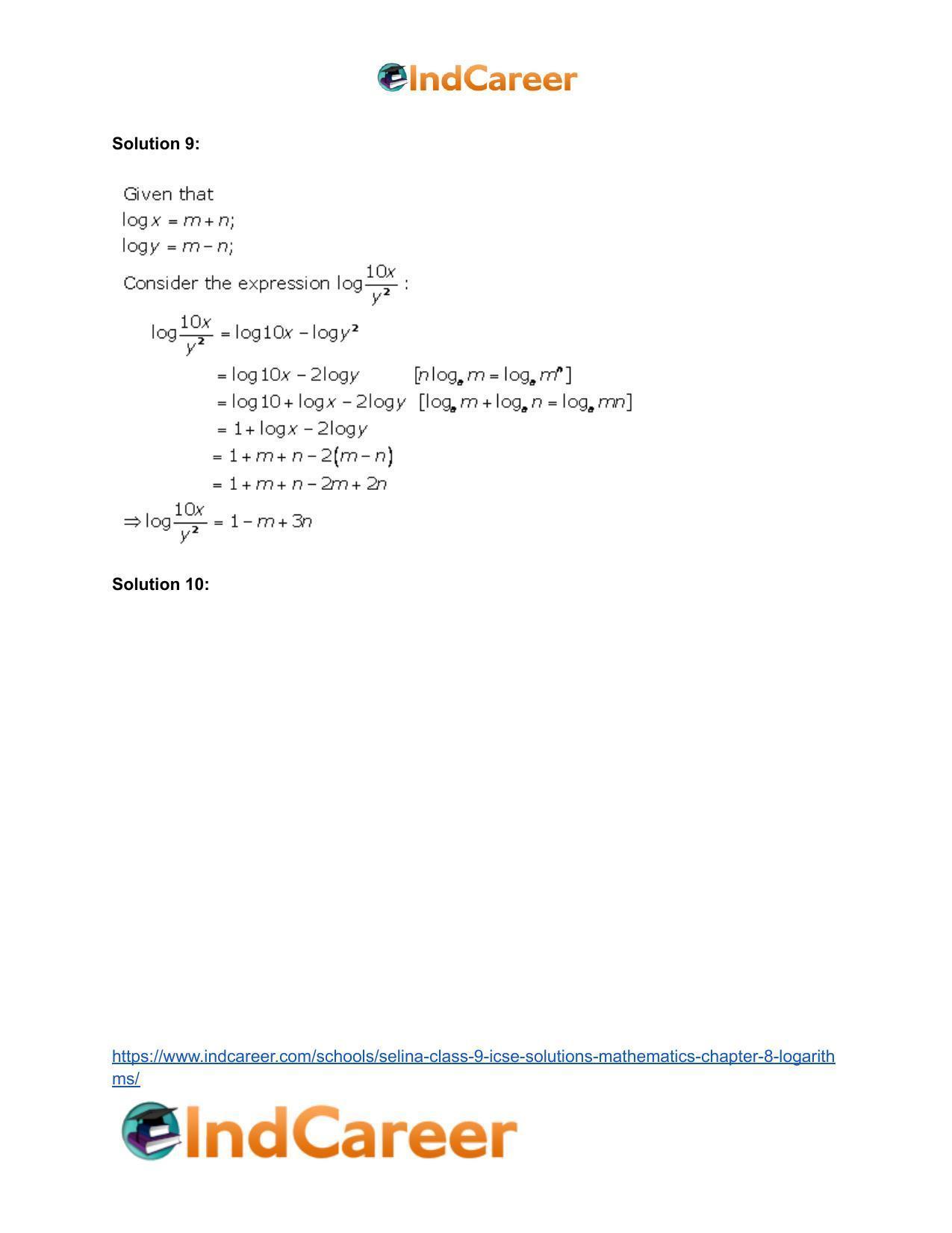 Selina Class 9 ICSE Solutions Mathematics : Chapter 8- Logarithms - Page 26