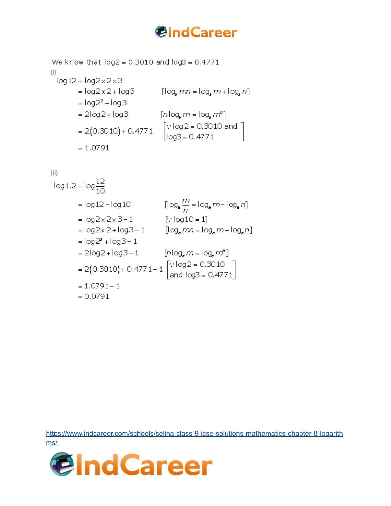Selina Class 9 ICSE Solutions Mathematics : Chapter 8- Logarithms - Page 31