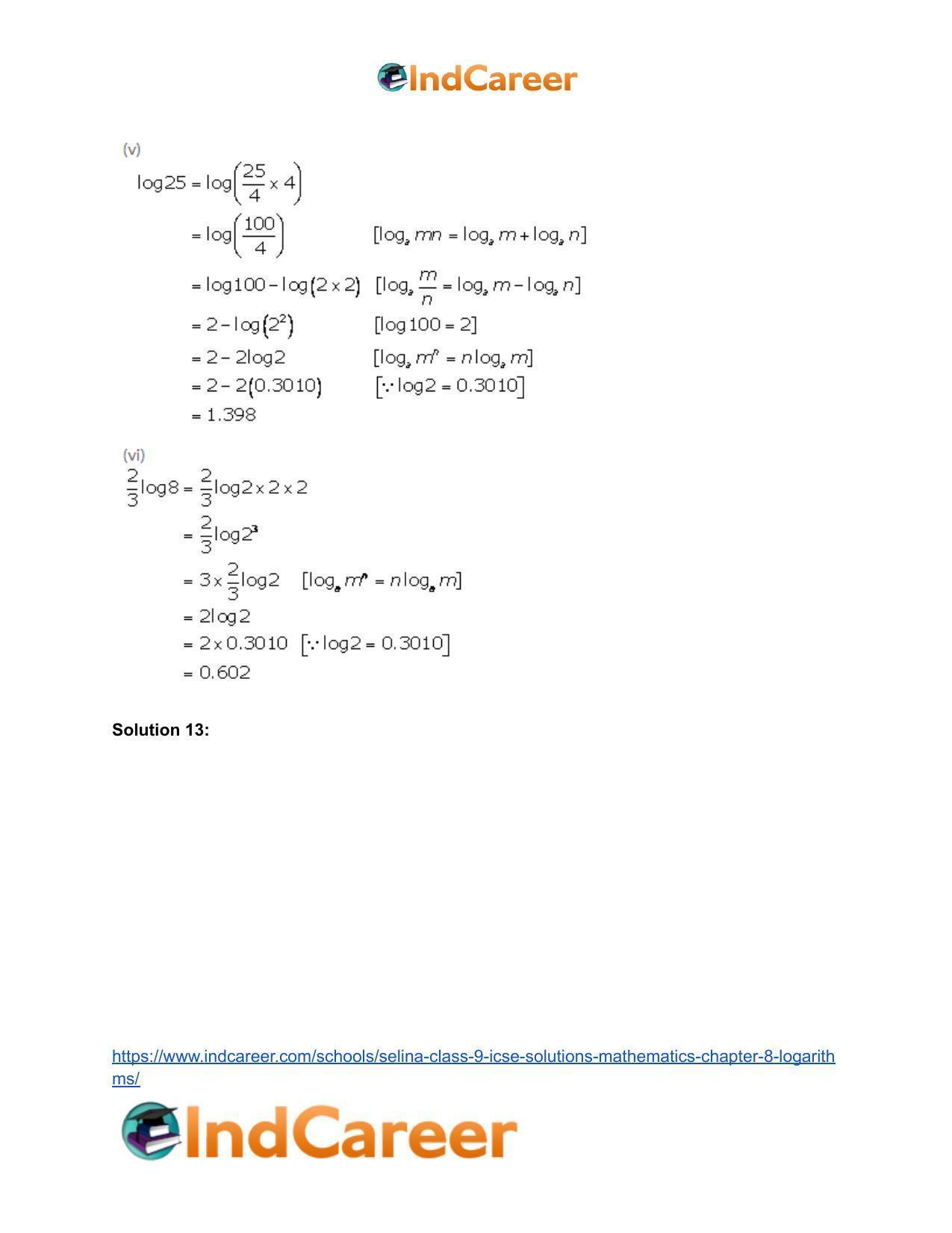 Selina Class 9 ICSE Solutions Mathematics : Chapter 8- Logarithms - Page 33