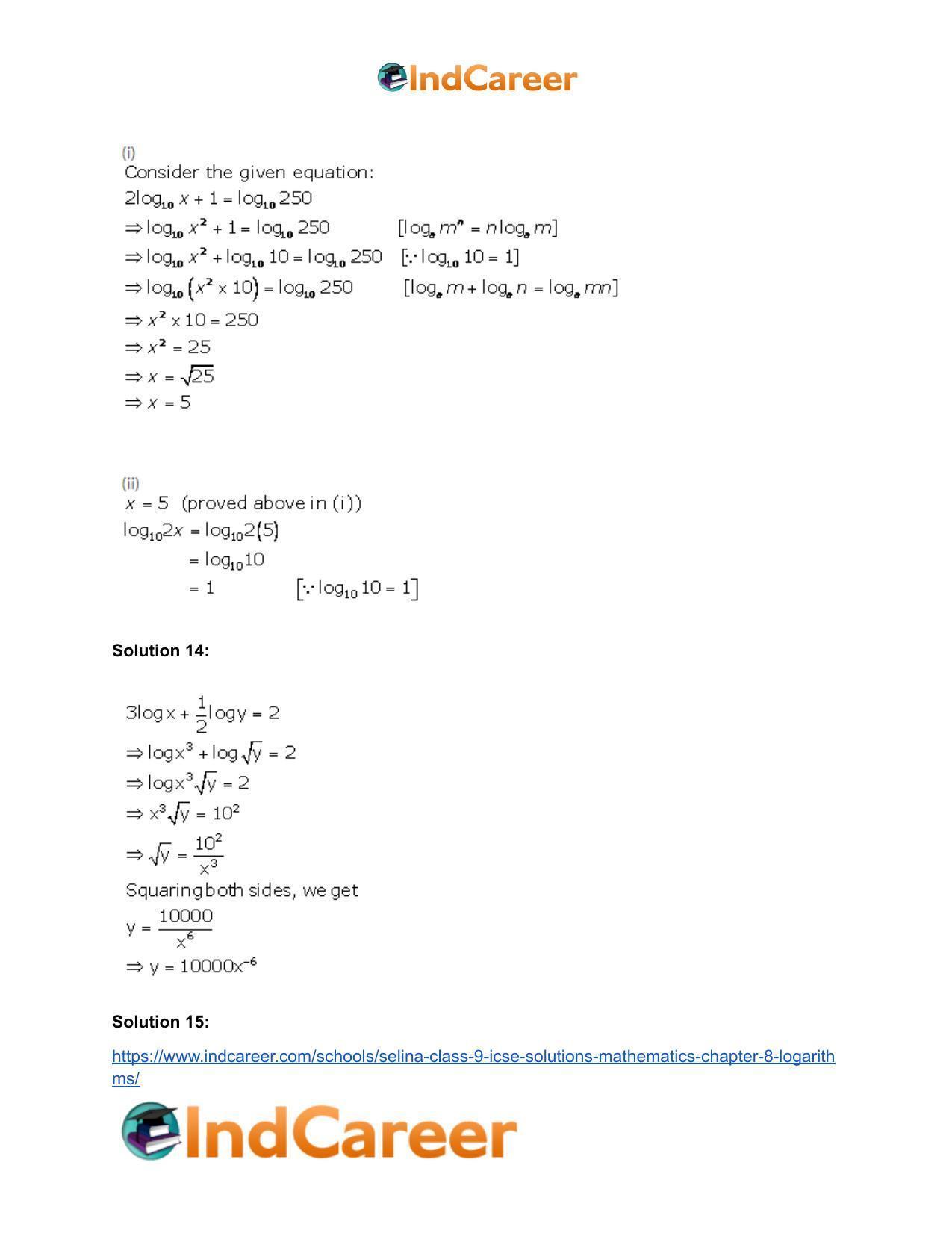 Selina Class 9 ICSE Solutions Mathematics : Chapter 8- Logarithms - Page 34