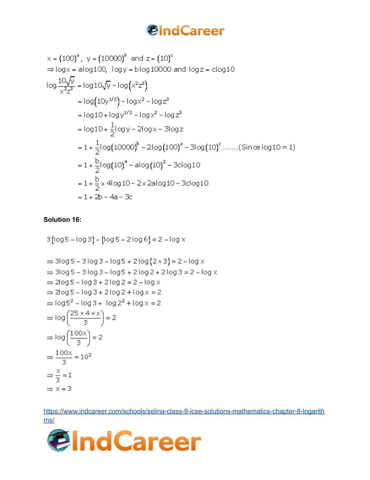 Selina Class 9 ICSE Solutions Mathematics : Chapter 8- Logarithms - Page 35