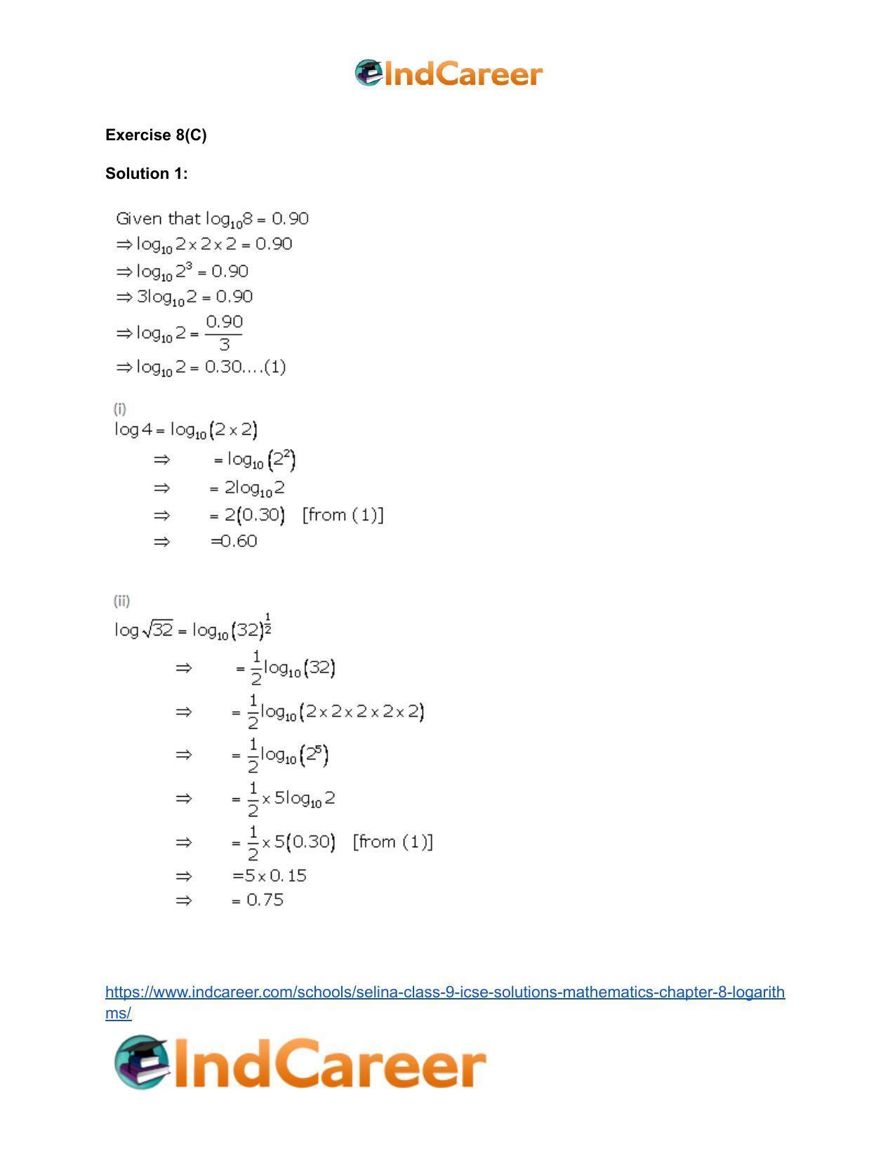 Selina Class 9 ICSE Solutions Mathematics : Chapter 8- Logarithms - Page 36