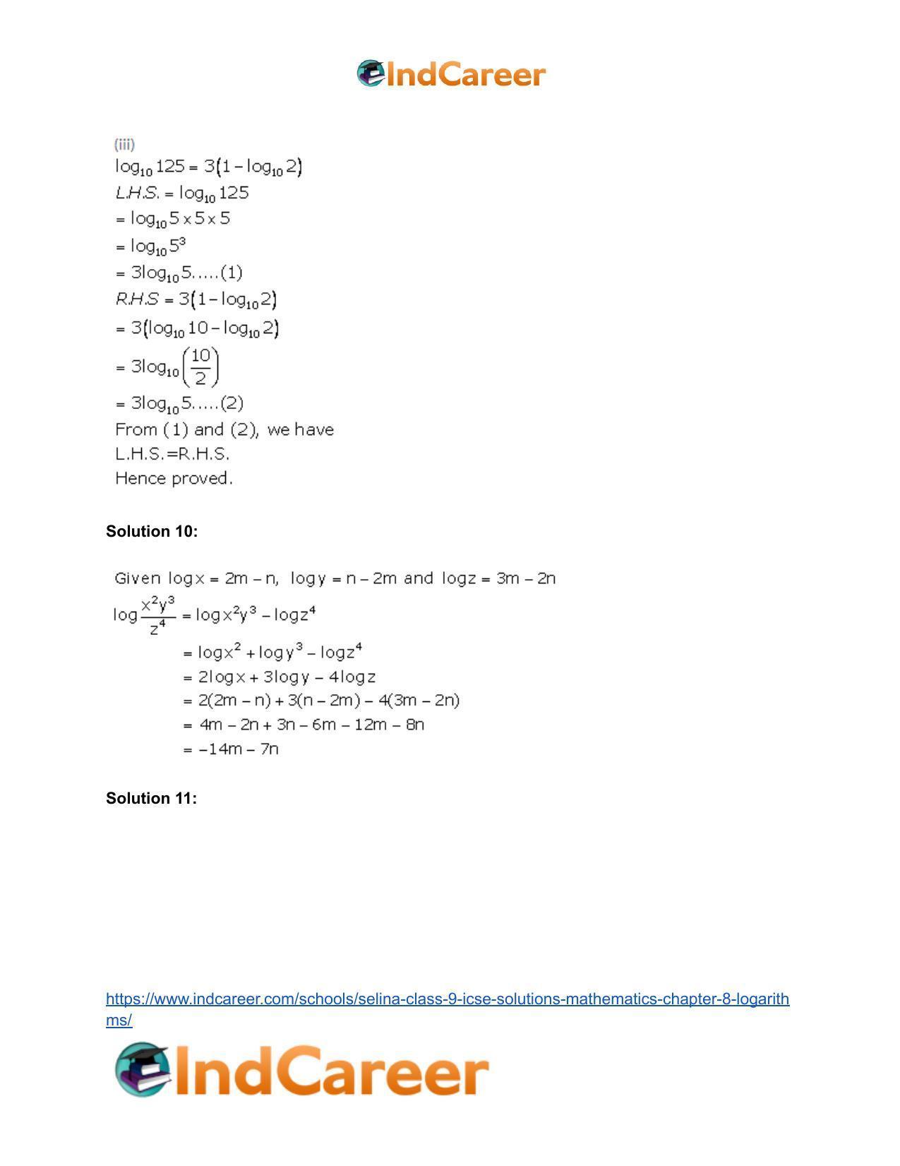 Selina Class 9 ICSE Solutions Mathematics : Chapter 8- Logarithms - Page 44