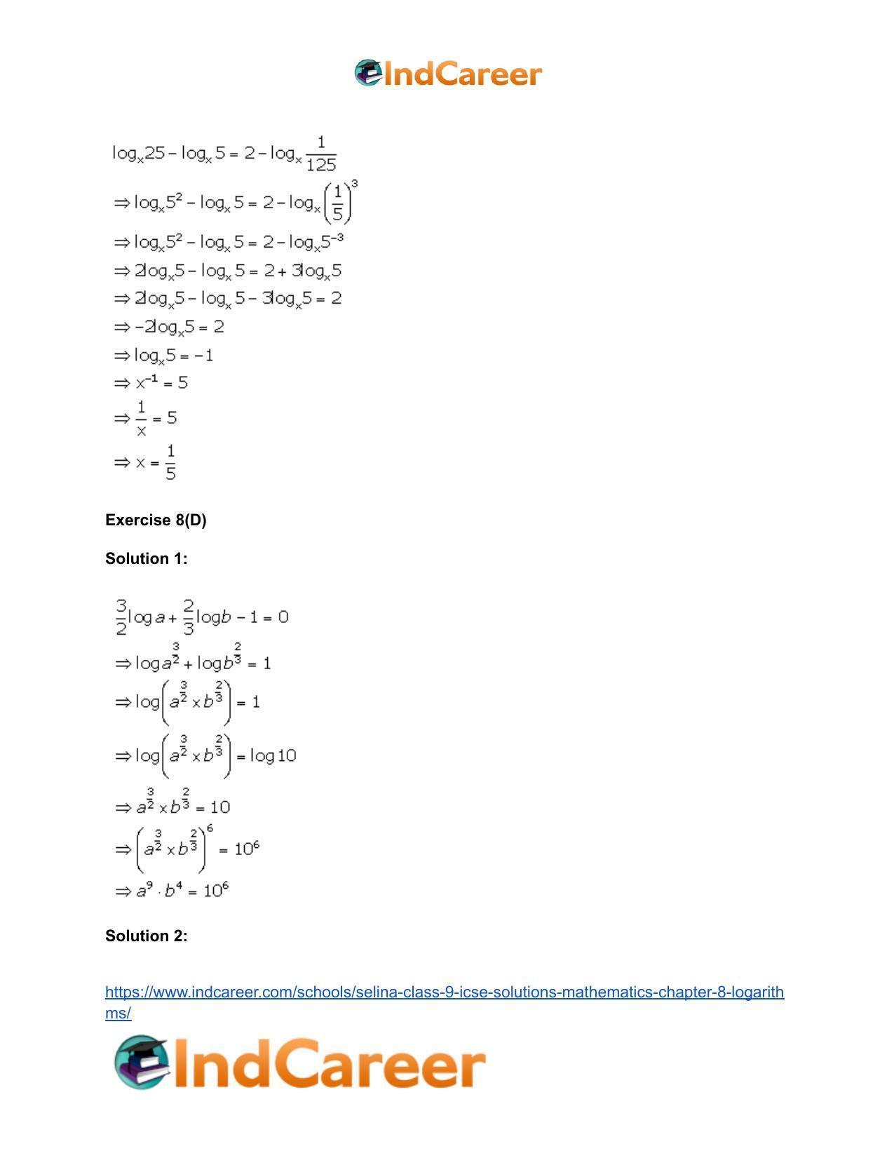 Selina Class 9 ICSE Solutions Mathematics : Chapter 8- Logarithms - Page 45