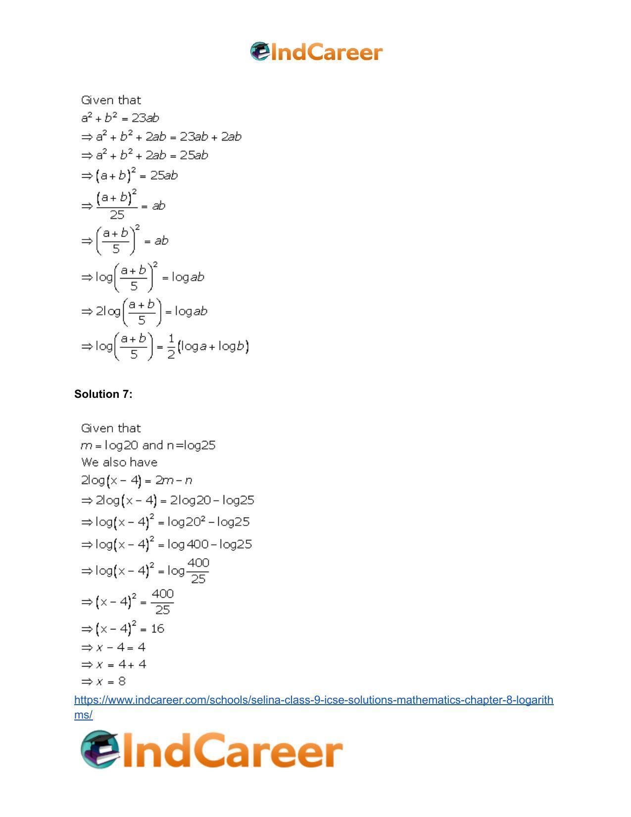 Selina Class 9 ICSE Solutions Mathematics : Chapter 8- Logarithms - Page 50