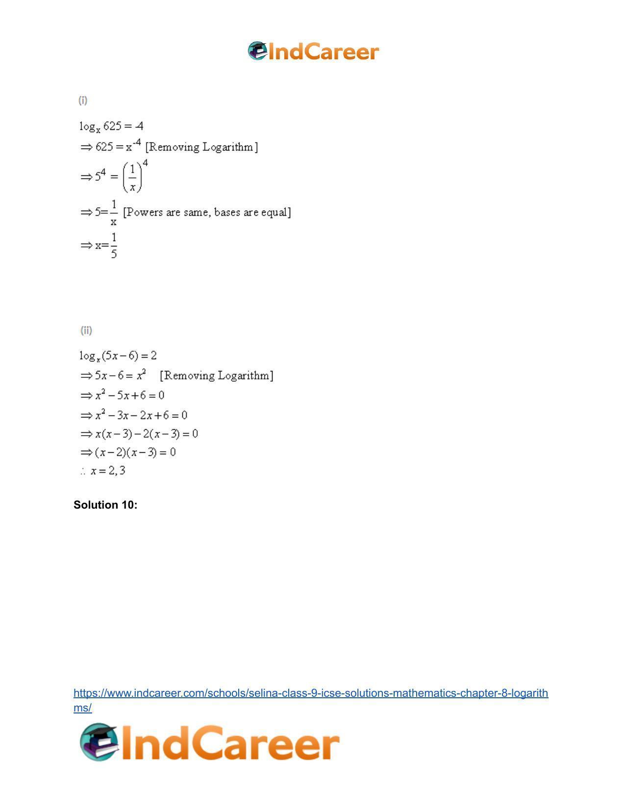 Selina Class 9 ICSE Solutions Mathematics : Chapter 8- Logarithms - Page 52