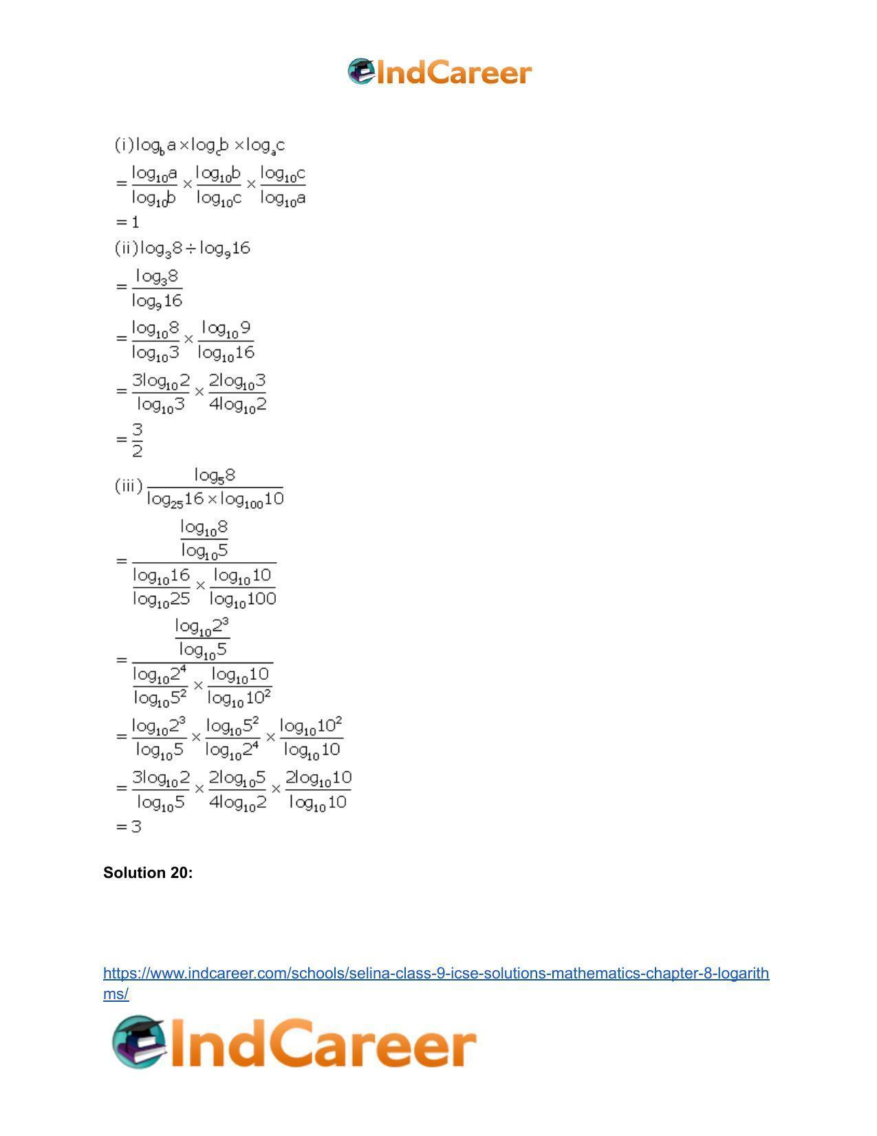 Selina Class 9 ICSE Solutions Mathematics : Chapter 8- Logarithms - Page 60
