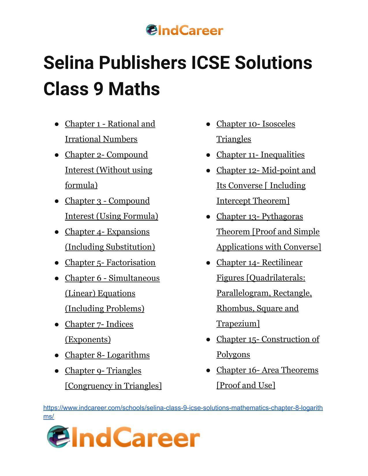 Selina Class 9 ICSE Solutions Mathematics : Chapter 8- Logarithms - Page 62