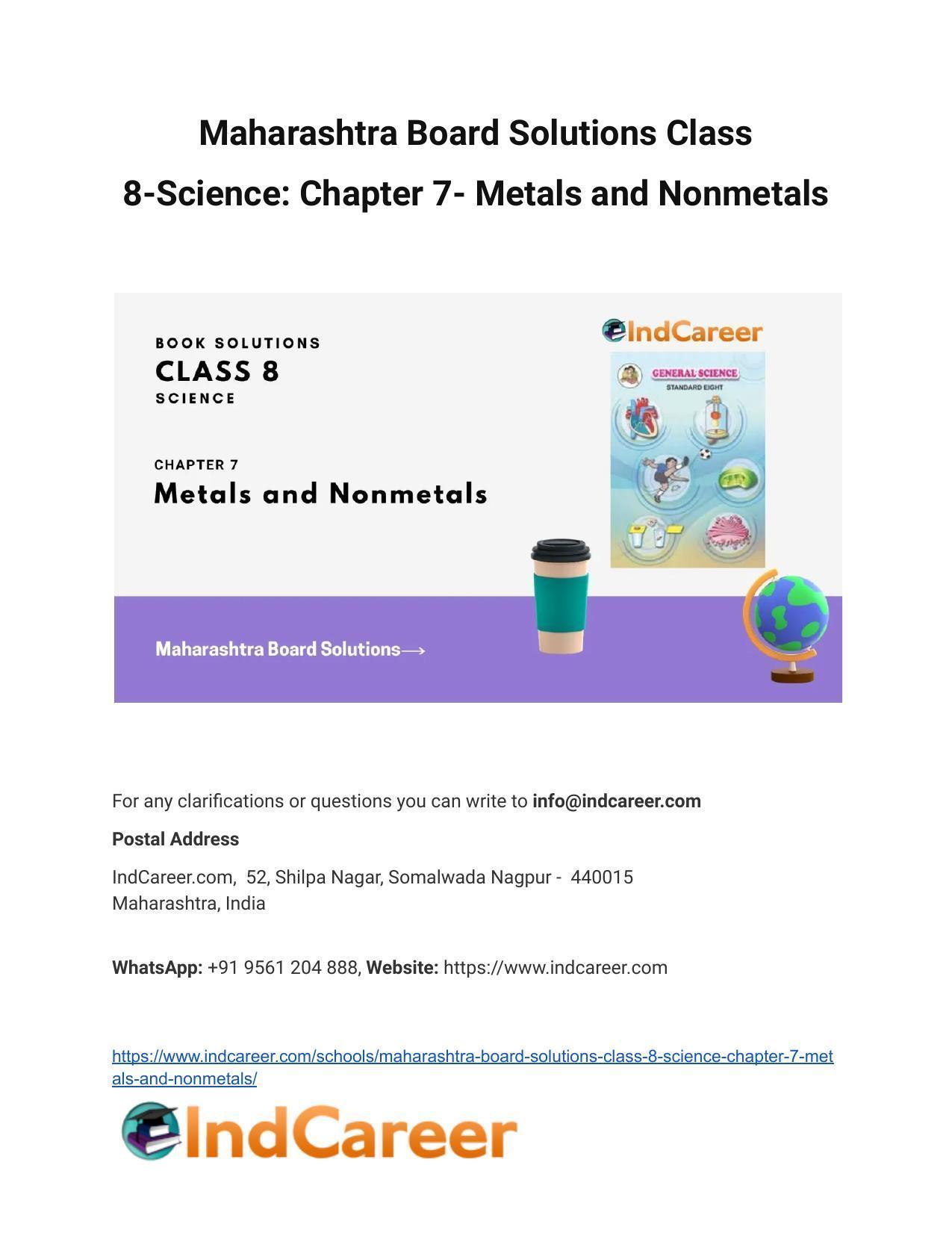 Maharashtra Board Solutions Class 8-Science: Chapter 7- Metals and Nonmetals - Page 1