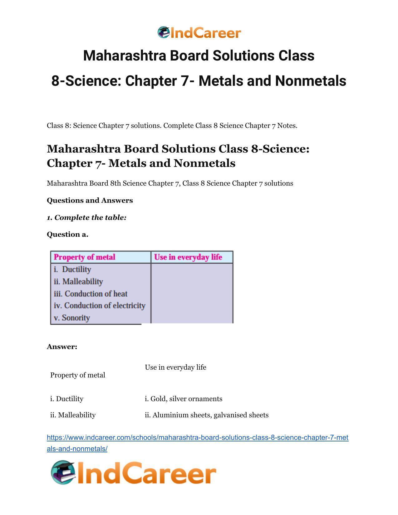 Maharashtra Board Solutions Class 8-Science: Chapter 7- Metals and Nonmetals - Page 2