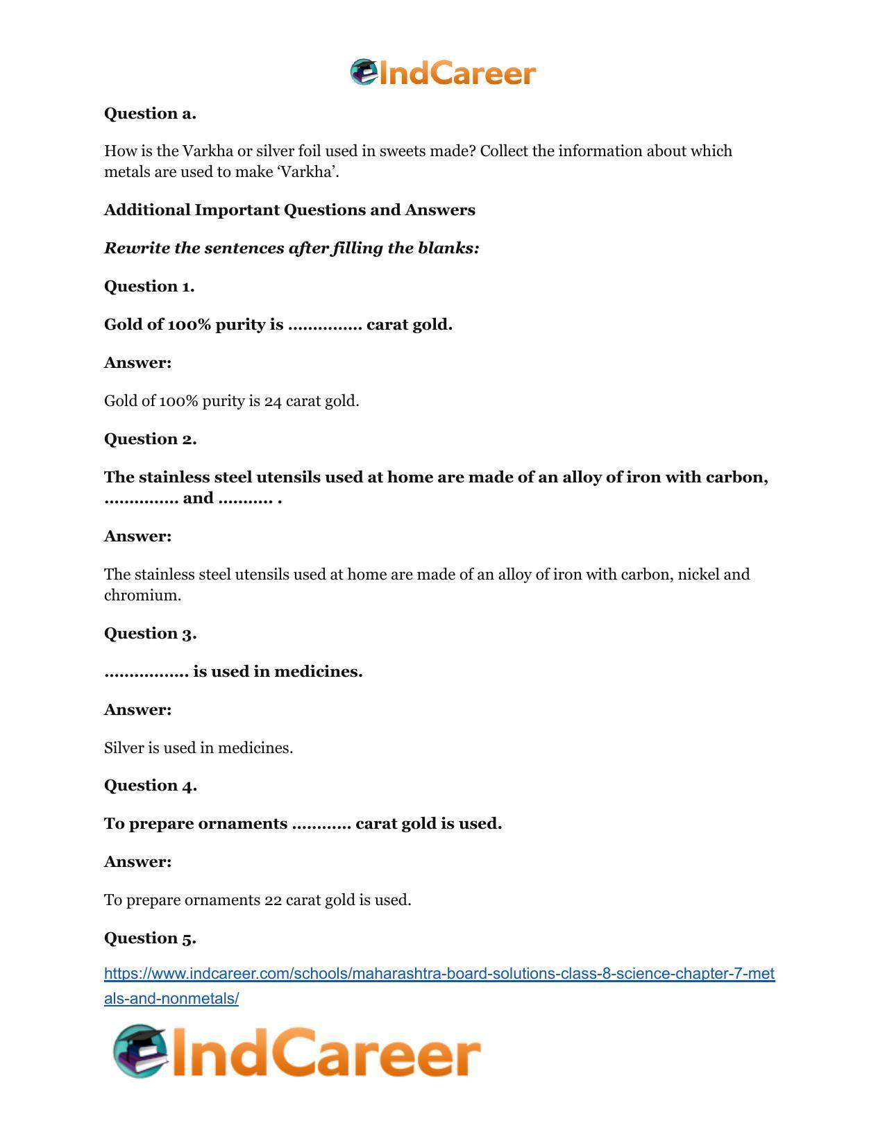 Maharashtra Board Solutions Class 8-Science: Chapter 7- Metals and Nonmetals - Page 7