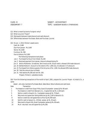 CBSE Worksheets for Class 11 Accountancy Assignment 11