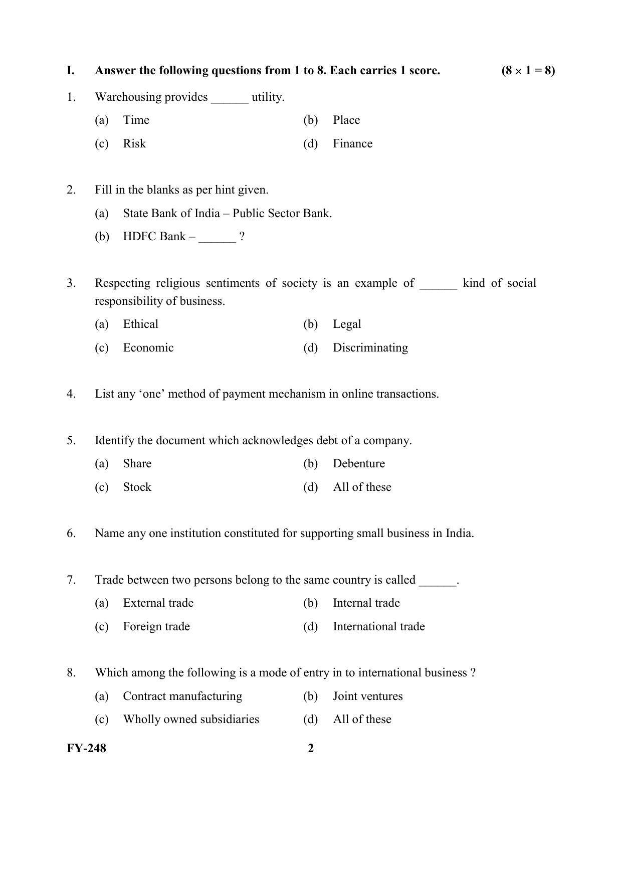 Kerala Plus One (Class 11th) Business Studies Question Paper 2021 - Page 2