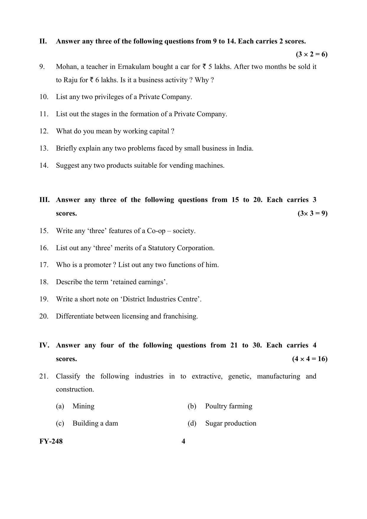 Kerala Plus One (Class 11th) Business Studies Question Paper 2021 - Page 4