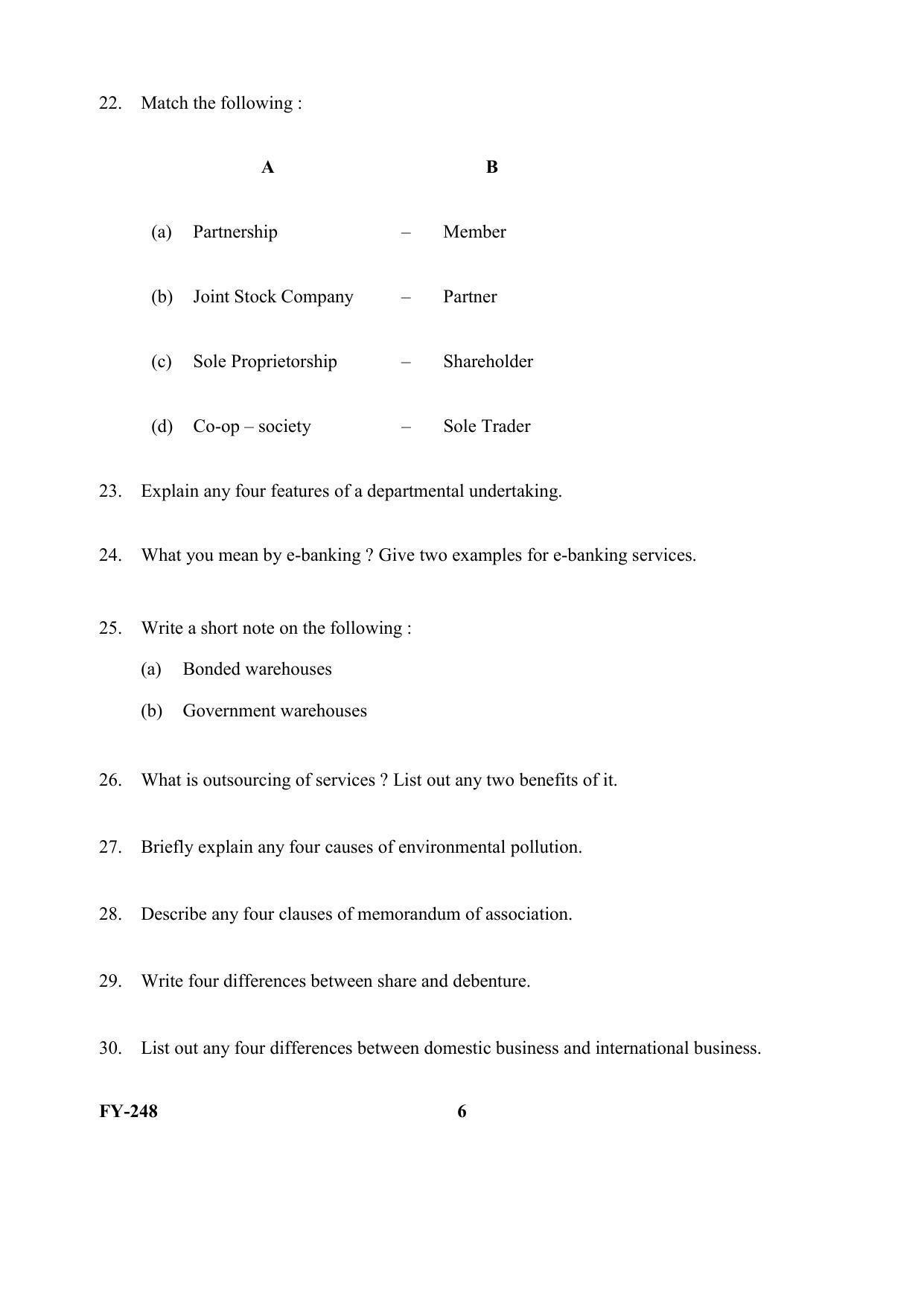 Kerala Plus One (Class 11th) Business Studies Question Paper 2021 - Page 6