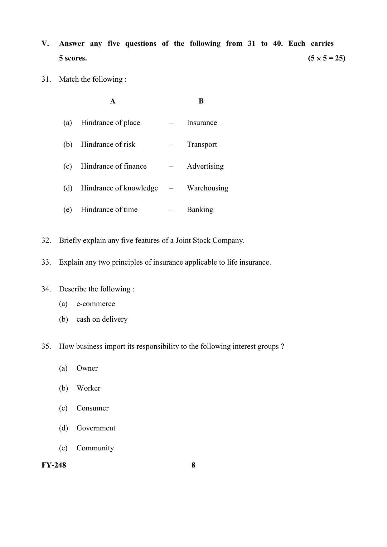 Kerala Plus One (Class 11th) Business Studies Question Paper 2021 - Page 8