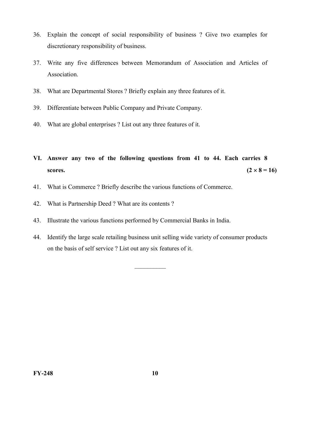 Kerala Plus One (Class 11th) Business Studies Question Paper 2021 - Page 10