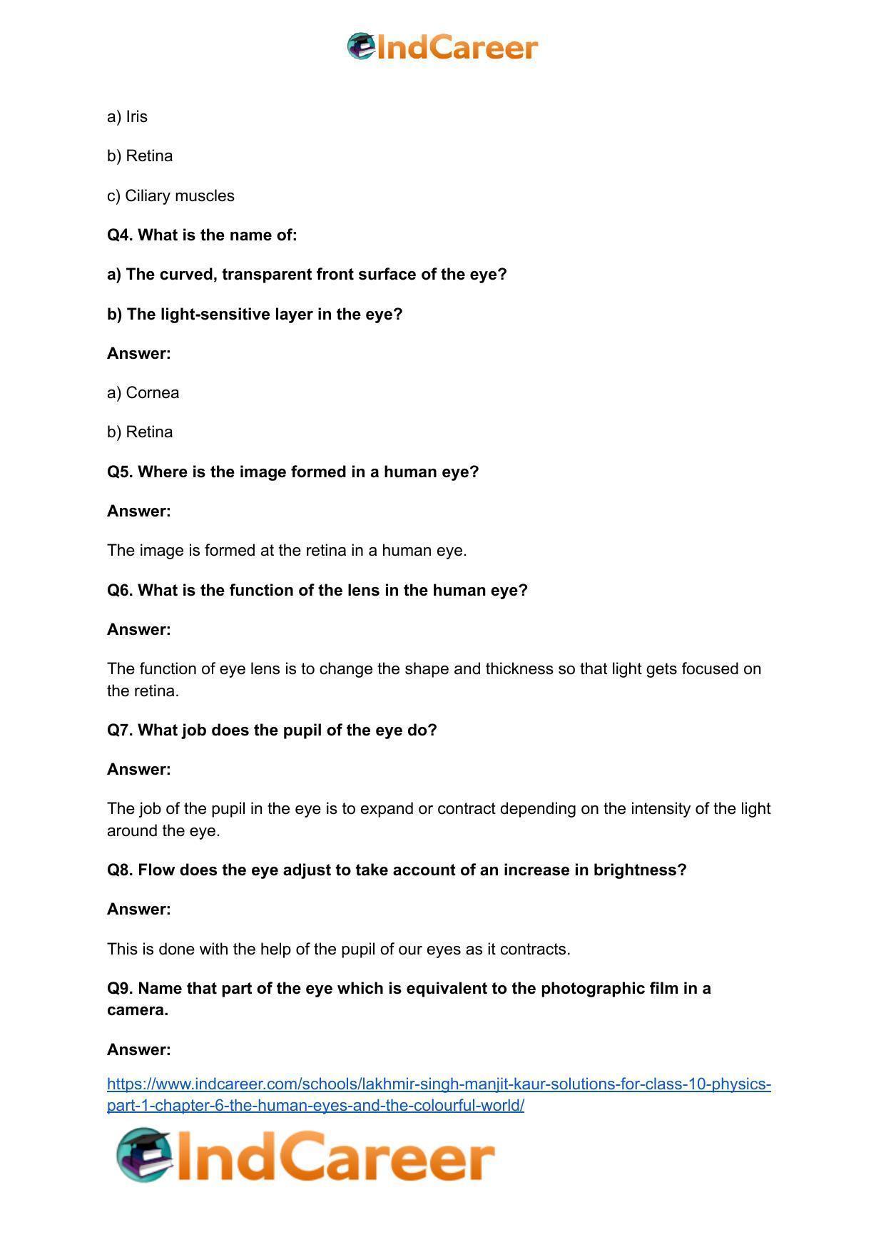 Lakhmir Singh Manjit Kaur Solutions for Class 10 Physics (Part 1) Chapter 6- The Human Eyes And The Colourful World - Page 3