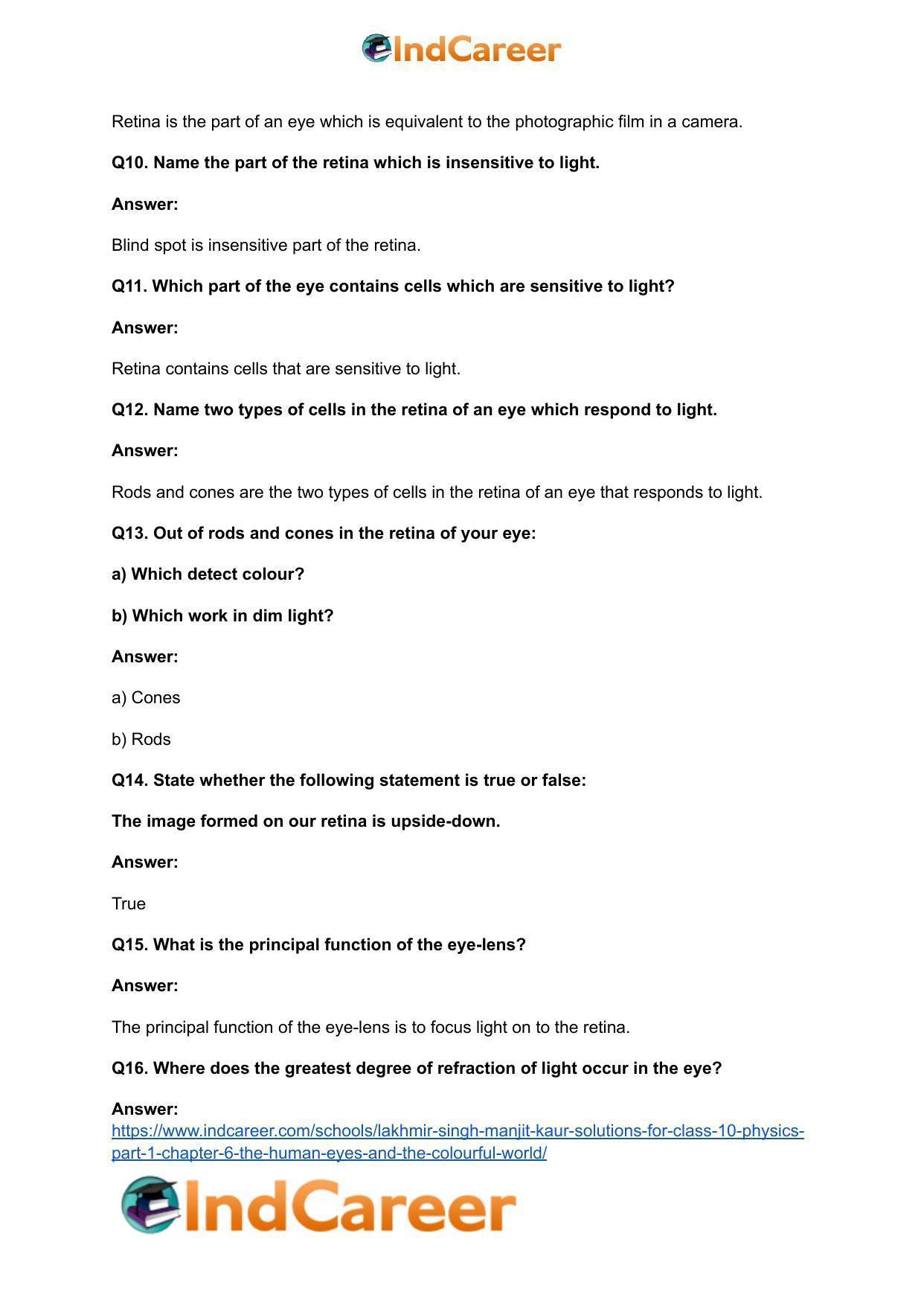 Lakhmir Singh Manjit Kaur Solutions for Class 10 Physics (Part 1) Chapter 6- The Human Eyes And The Colourful World - Page 4
