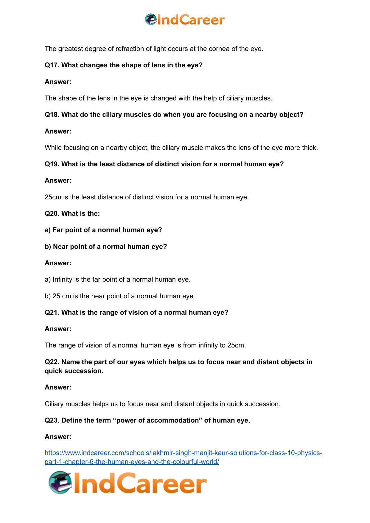 Lakhmir Singh Manjit Kaur Solutions for Class 10 Physics (Part 1) Chapter 6- The Human Eyes And The Colourful World - Page 5